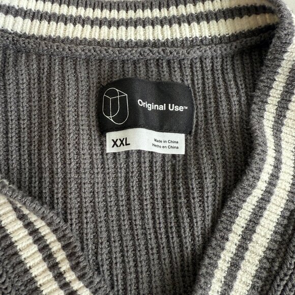 Original Use Ribbed Sweater Vest XXL Gray White Trim Preppy Minimal Layered Look - Picture 2 of 4